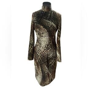 Vtg Y2K Carlisle Mock Neck Leopard Dress 6 Sophisticated Mob Wife Old Money Glam